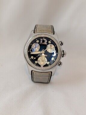 Corum Boutique Bubble Quartz Chronograph Black/Silver Dial SS Case White Leather